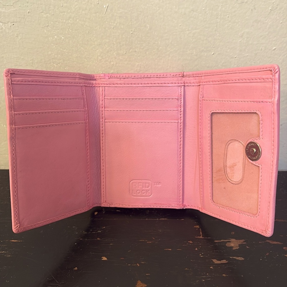 Compact Pink Tri-fold RFID Wallet